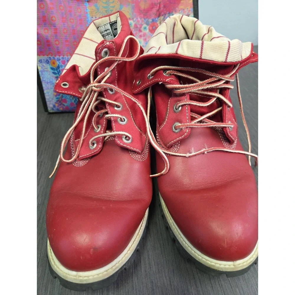 Timberland Mens Vintage Red Leather Convertible Lace Up Combat Boots 90's Rare